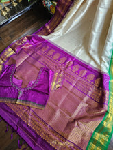 Load image into Gallery viewer, Stitched Blouse - Pure Gadwal Silk. - Ganga Jamuna border - Purple and Green
