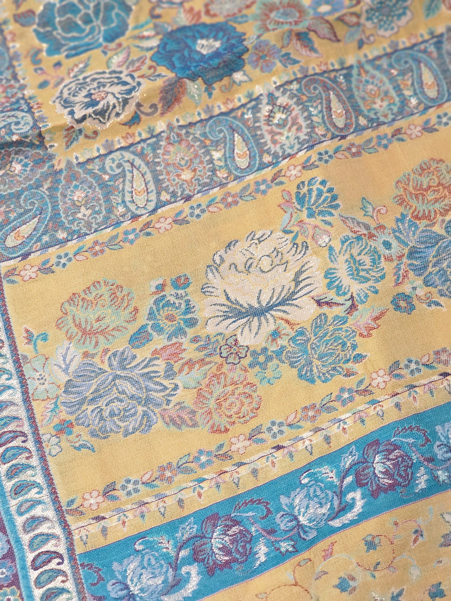 Pure Kani silk- Mustard and Blue