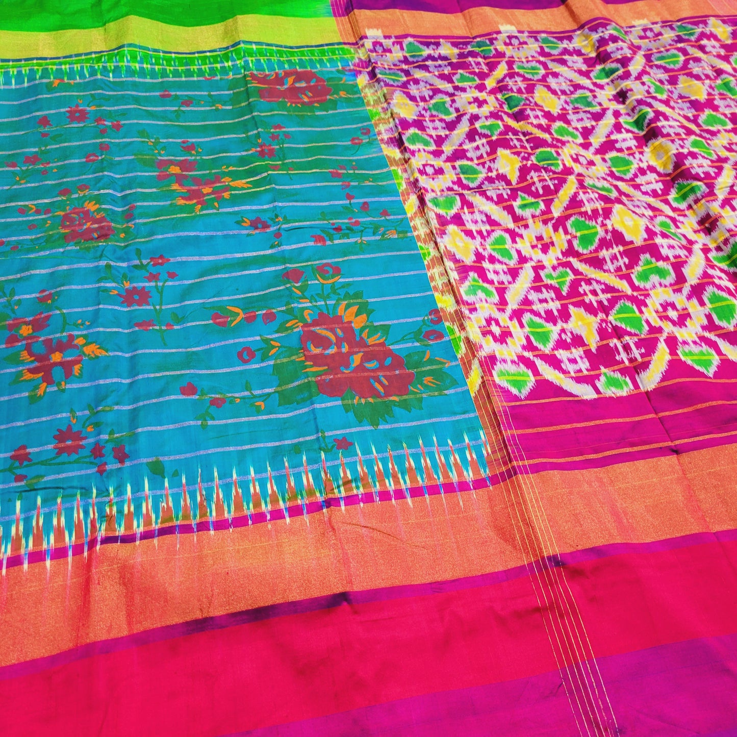 Ikkat Ganga Jamuna with floral patterns with patola pattern