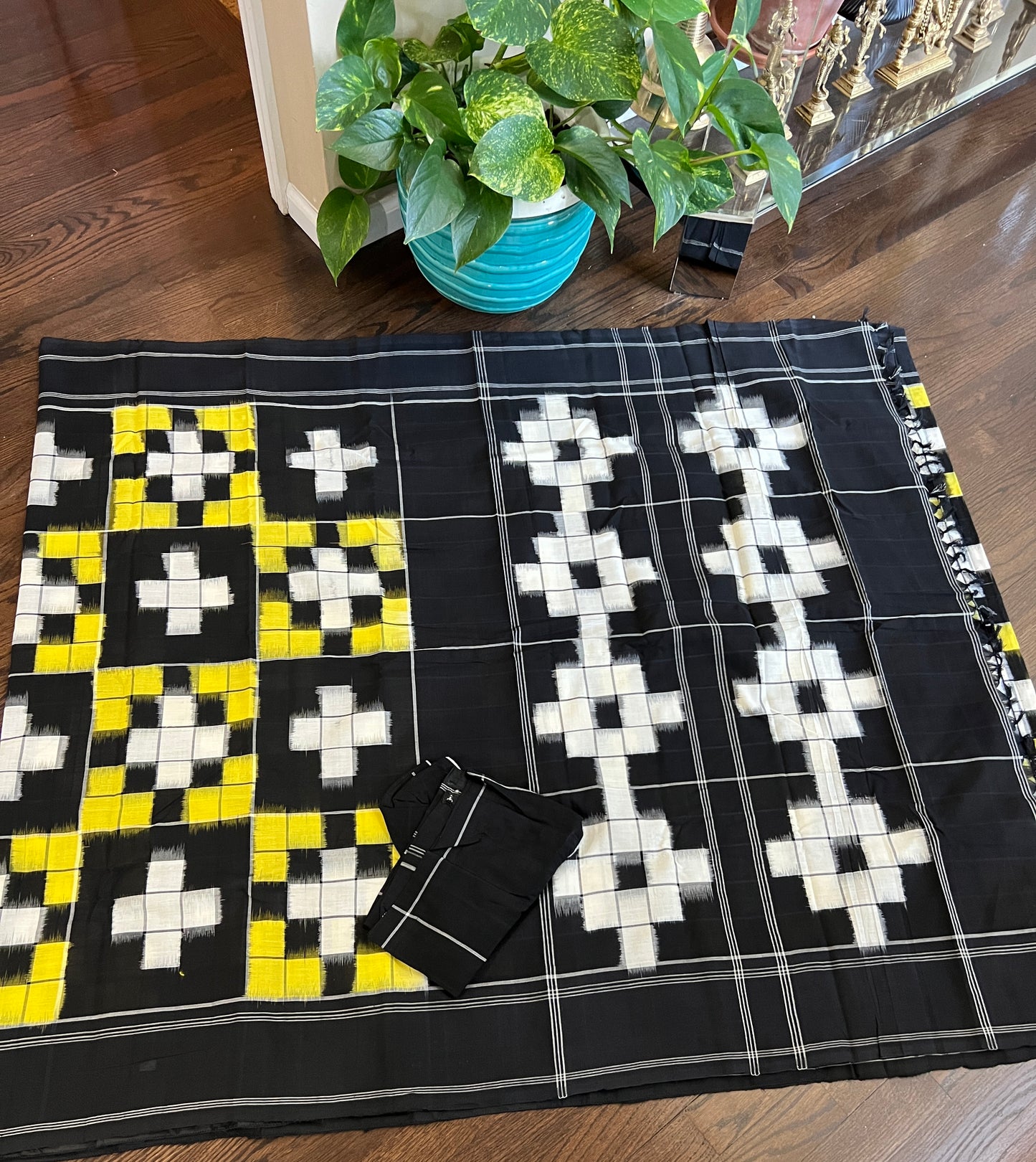 A yellow black and white combho of Ikkat Cotton