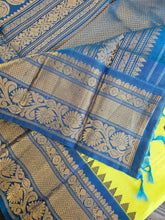 Load image into Gallery viewer, Pure Gadwal Silk - Lemon/Green with blue
