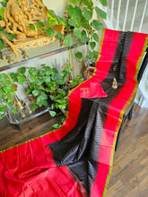Load image into Gallery viewer, Pure Gadwal Silk - Black with red chili
