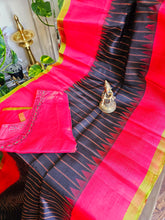 Load image into Gallery viewer, Pure Gadwal Silk - Black with red chili

