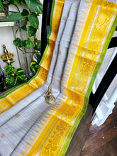 Load image into Gallery viewer, Pure Gadwal Silk - Cement Grey with yellow border and pallu
