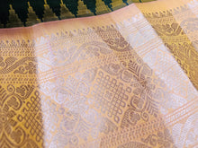 Load image into Gallery viewer, Pure Gadwal Silk - Dark Teal with light peach
