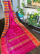 Load image into Gallery viewer, Pure Kanchi Pattu - Pink with orange and purple reeta peet borders
