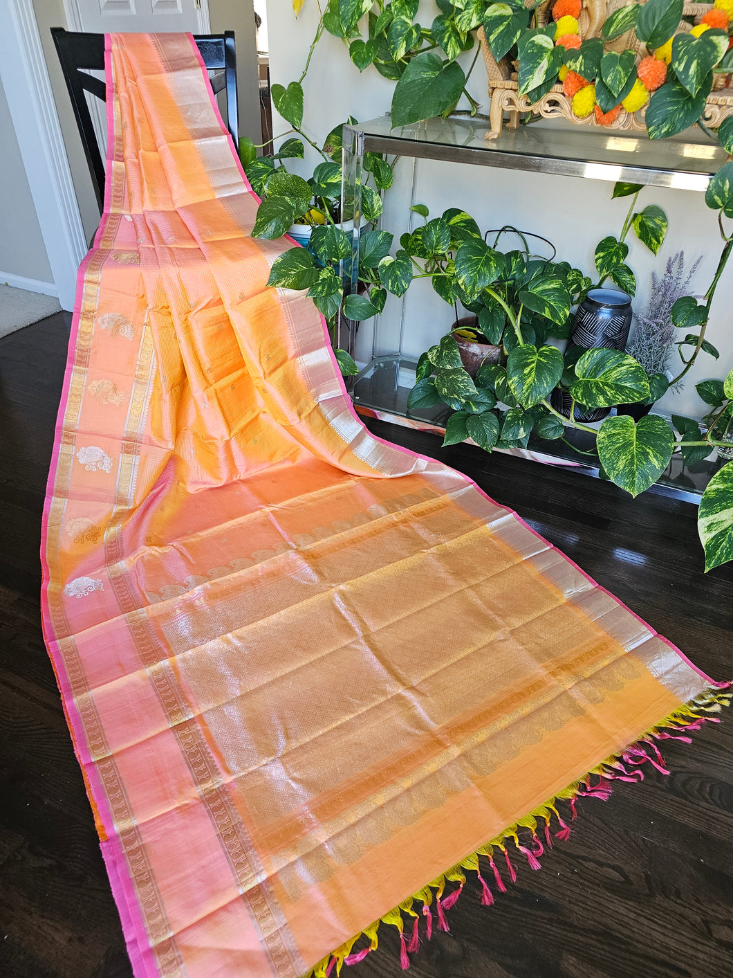 A beautiful gadwal silk !!!!  Peachy peach and orange / pink mixed