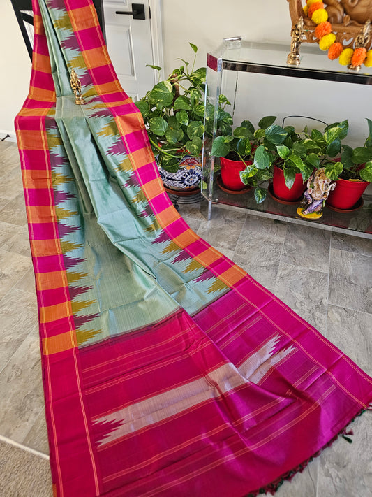 Arani pattu - pista green with gopuram border
