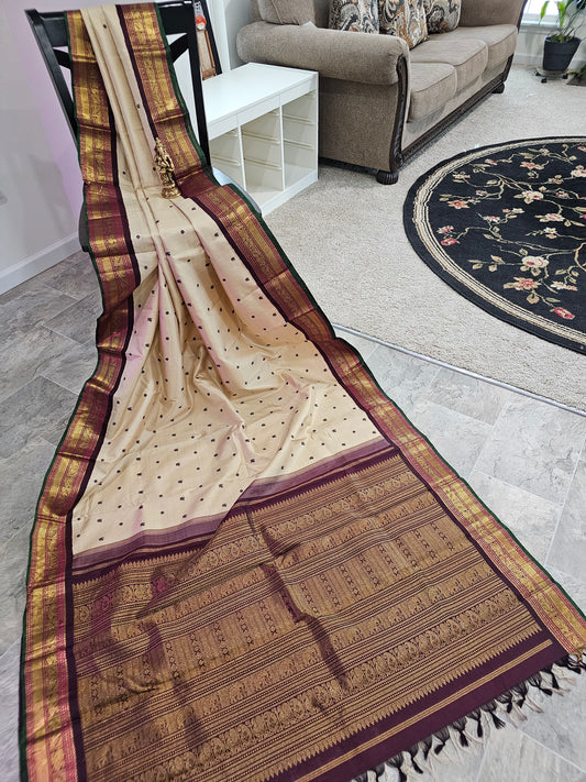Pure Kanchi Pattu - Cream and Maroon
