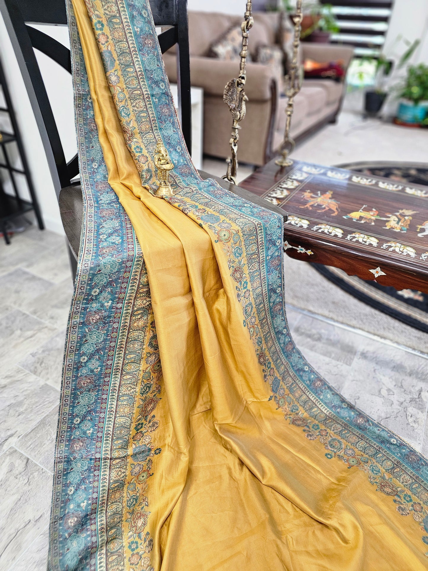 Pure Kani silk- Mustard and Blue