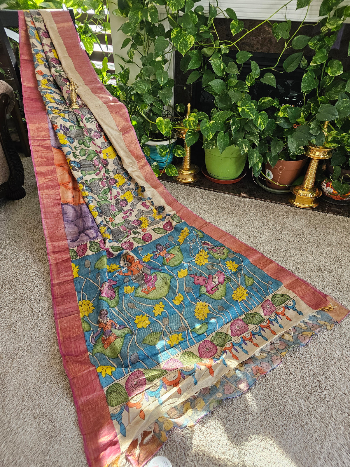 Pure Tussar Hand painted Kalamkari