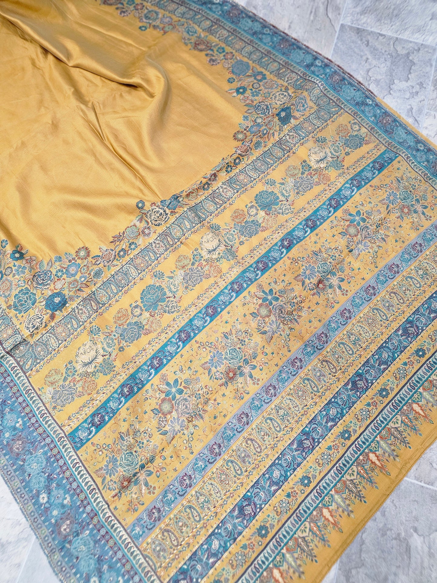 Pure Kani silk- Mustard and Blue
