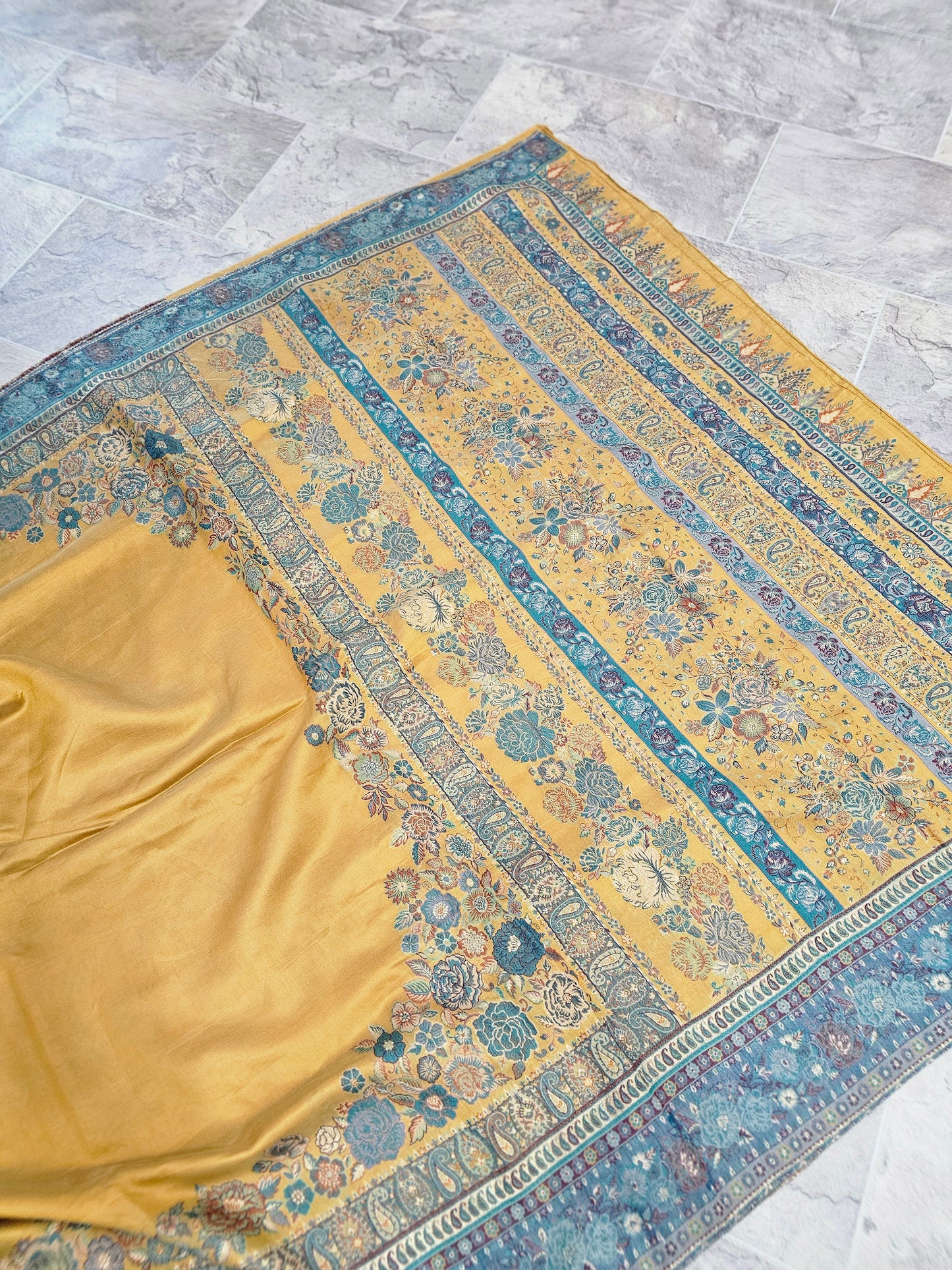 Pure Kani silk- Mustard and Blue