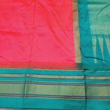 Load image into Gallery viewer, Pure Ikkal Pattu - Florescent  Pink with sea green border
