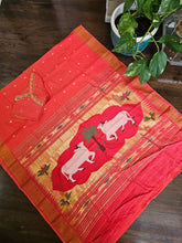 Load image into Gallery viewer, Pure Organic Paithani cotton - Dark Coral
