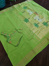 Load image into Gallery viewer, Pure organic Cotton paithani - Parrot green
