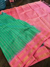 Load image into Gallery viewer, Pure Gadwal Silk - Dark apple green with peach
