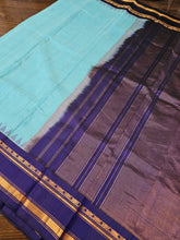Load image into Gallery viewer, Pure Gadwal Silk - sky blue with navy blue
