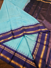 Load image into Gallery viewer, Pure Gadwal Silk - sky blue with navy blue

