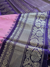 Load image into Gallery viewer, Pure Gadwal silk - Pink and Purple with silver combo
